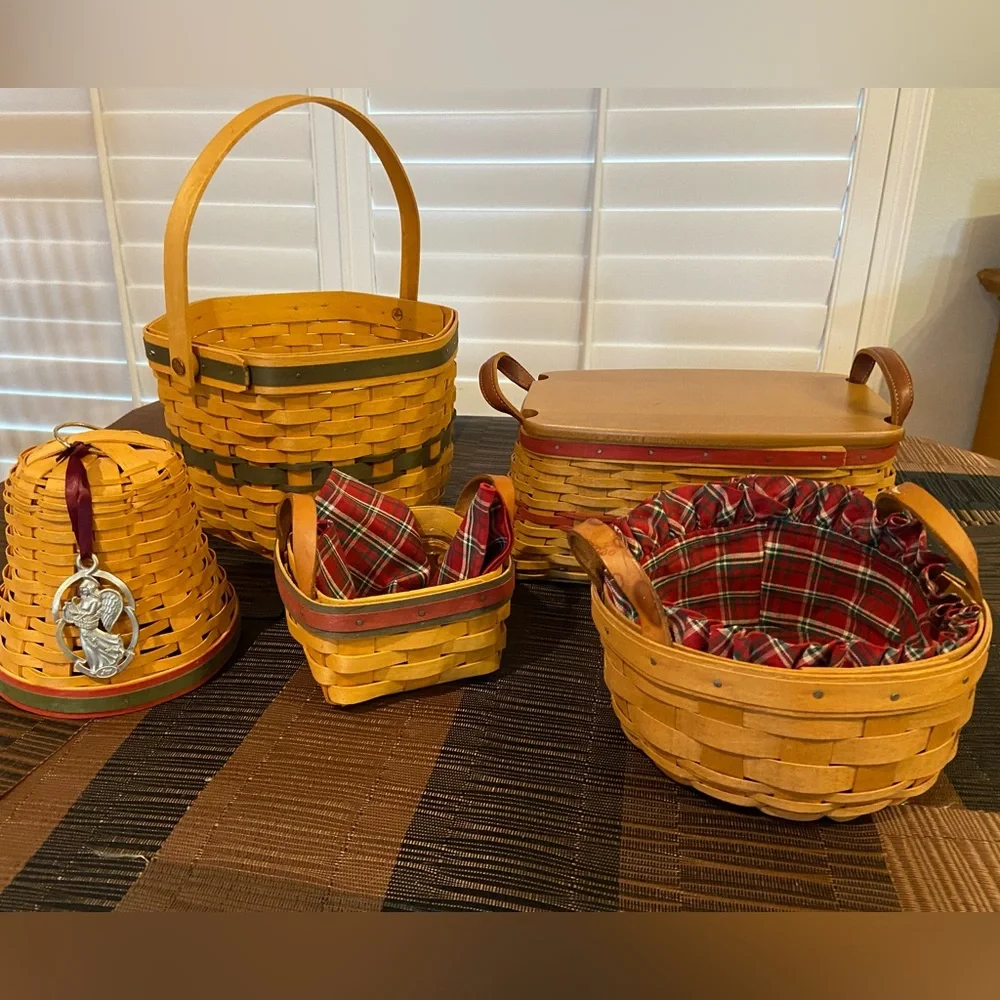 Vintage Longaberger baskets, lot of 5, Christmas collection, reds, 1992-2002
